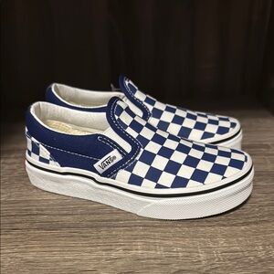 Vans Blue and White Checkered Slip-On Sneakers